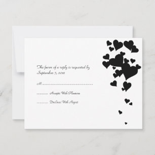 RSVP de bodas de corazón blanco y negro