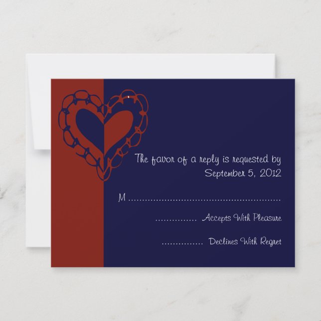 RSVP de Bodas de Corazón Rojo, Blanco y Azul (Anverso)