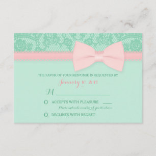 RSVP de bodas de encaje rosa y de menta