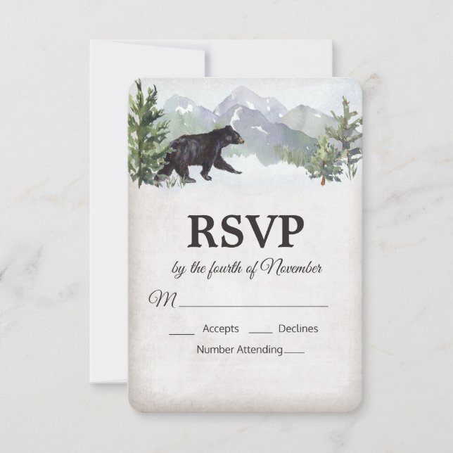 RSVP de bodas de oso rústico de bosque (Anverso)
