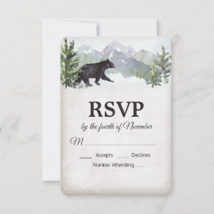 RSVP de bodas de oso rústico de bosque