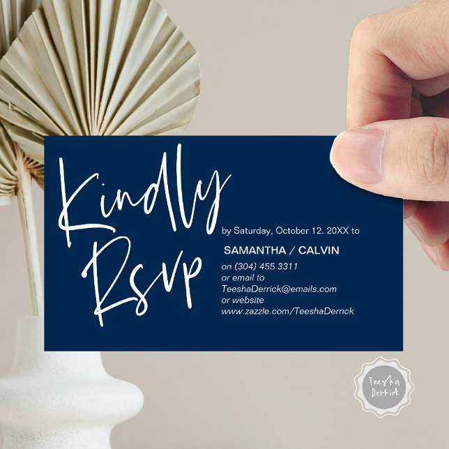 RSVP de bodas, Elegancia Casual, Invitación respon (Kindly RSVP, Wedding Invitation Response Enclosed Card, in Navy Blue)