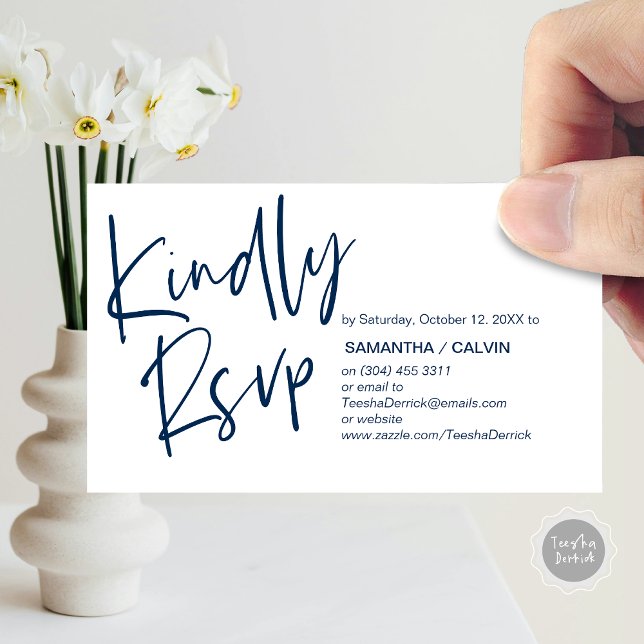 RSVP de bodas, Elegancia Casual, Invitación respon (Kindly RSVP, Wedding Invitation Response Enclosed Card, in Navy Blue)