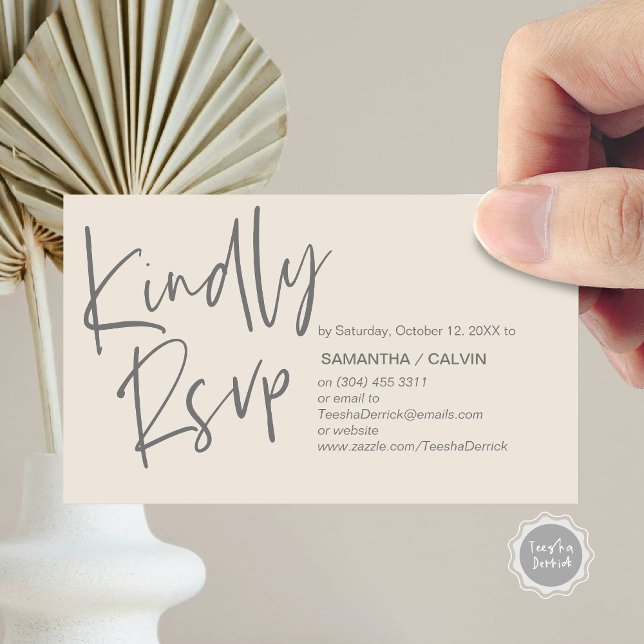 RSVP de bodas, Elegancia Casual, Invitación respon (Kindly RSVP, Wedding Invitation Response Enclosed Card, in dark grey cream)