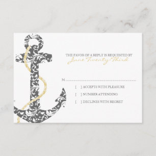 Rsvp de bodas en la playa de Anchor gris y amarill