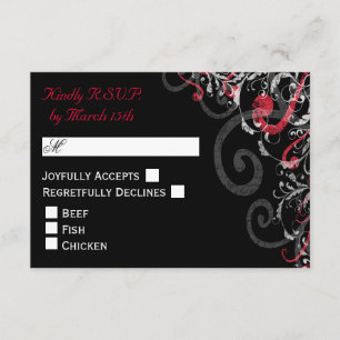RSVP de bodas en negro, blanco y rojo