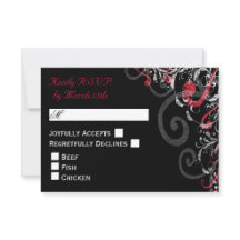 RSVP de bodas en negro, blanco y rojo