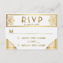 RSVP de bodas, Gran Gatsby, oro en blanco