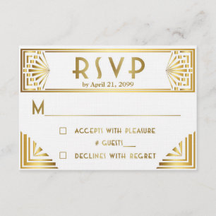 RSVP de bodas, Gran Gatsby, oro en blanco