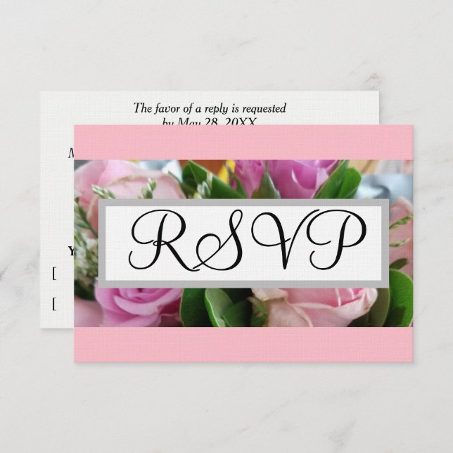 RSVP de bodas :Verde de rosas rosadas pasteles (Anverso / Reverso)