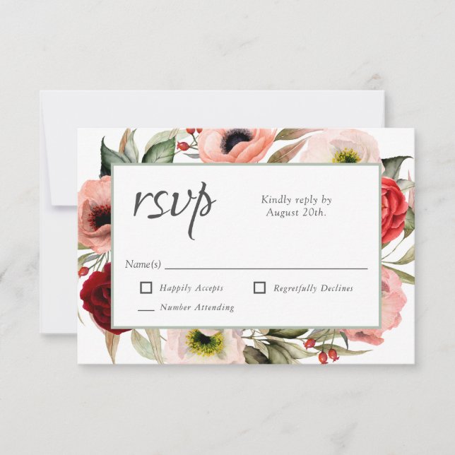 RSVP de Boho floral y bodas de Borgoña (Anverso)