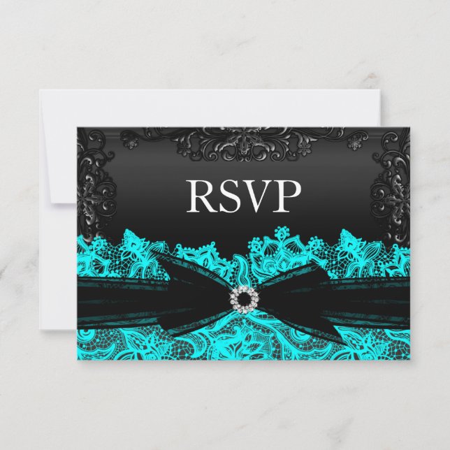 RSVP de bonito Verde azulada y encaje negro (Anverso)
