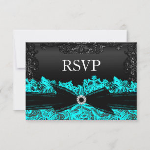 RSVP de bonito Verde azulada y encaje negro