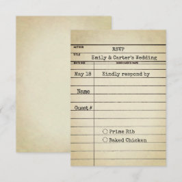 RSVP de casamiento con tarjeta de biblioteca antig