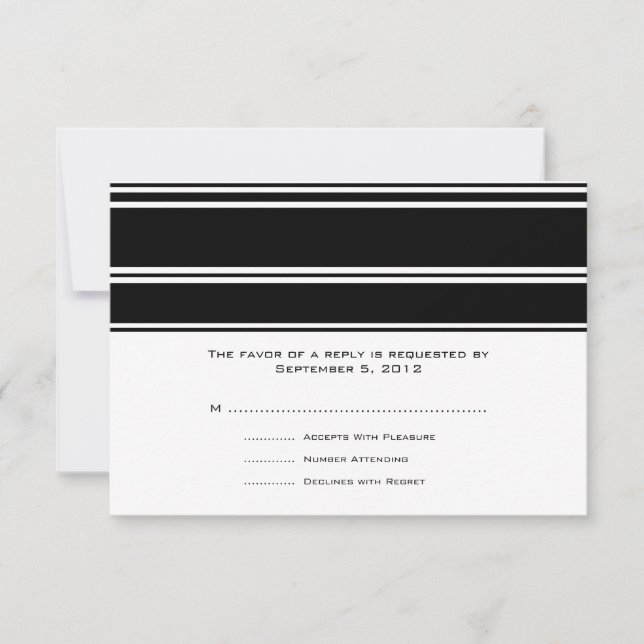 RSVP de casamiento de rayas blancas y negras (Anverso)