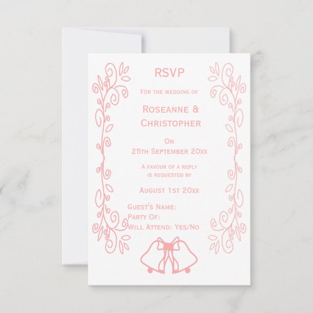 RSVP de casamiento rosado Bells de tarjetas Despla (Anverso)