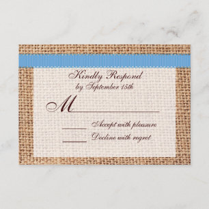 RSVP de cinta azul Burlap impresa en un país ruso