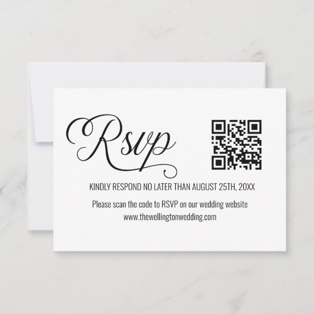 RSVP de código QR de Boda mínimo blanco y negro (Anverso)