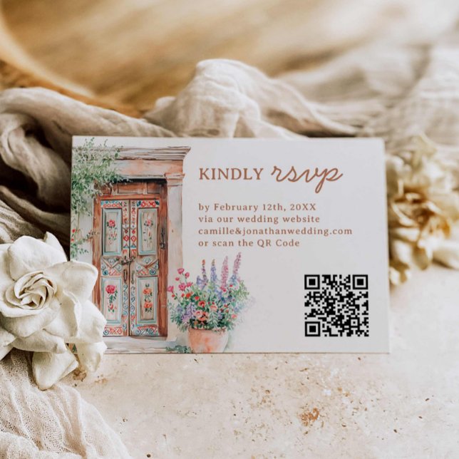 RSVP de código QR de Boda ruso de México (Rustic Destination Wedding RSVP with QR Code)