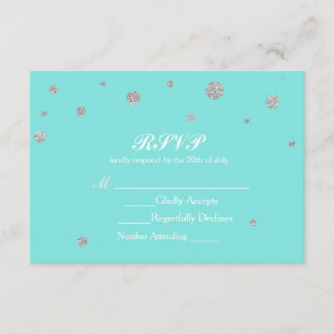 RSVP de confeti con brillo turquesa y plata