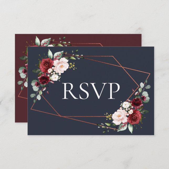 RSVP de Copper Geométrica Burgundy Blue (Anverso / Reverso)