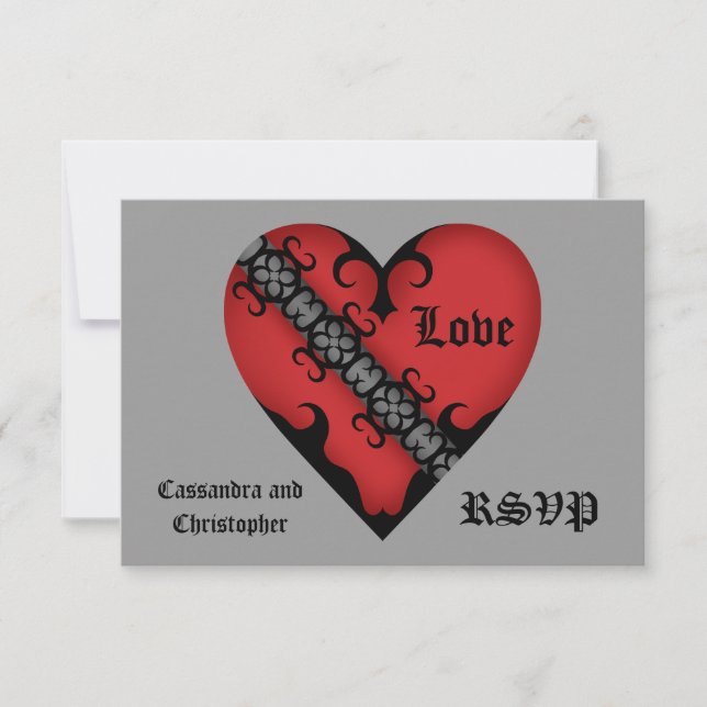 RSVP de corazón rojo medieval gótico romántico (Anverso)