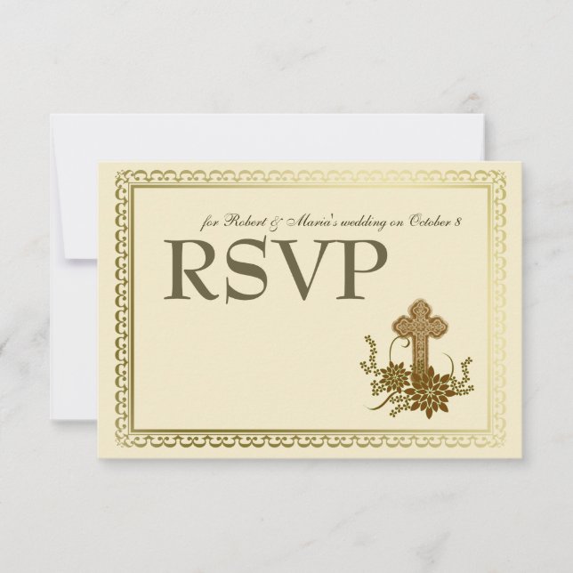 RSVP de cruz floral marrón (Anverso)