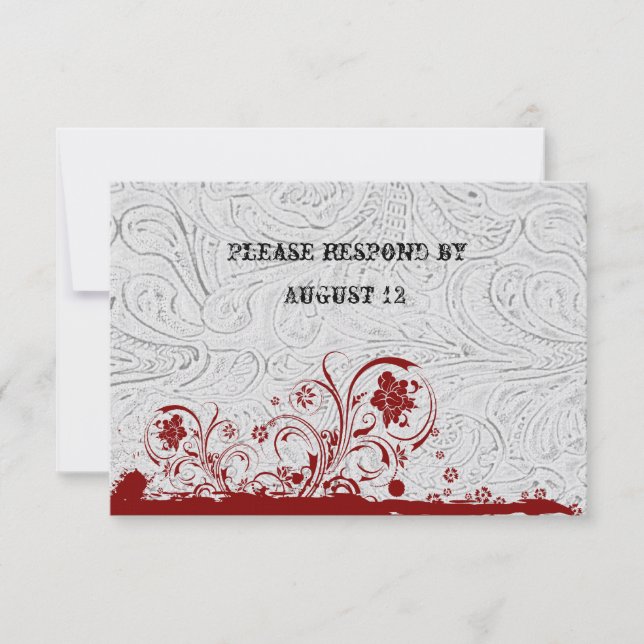RSVP de cuero blanco y encaje rojo con sobres (Anverso)