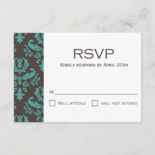 RSVP de Damasco floral marrón y Verde azulado