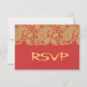 RSVP de damasco indio rojo y dorado