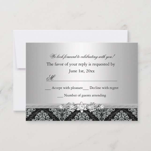 RSVP de Damask de plata y negro (Anverso)