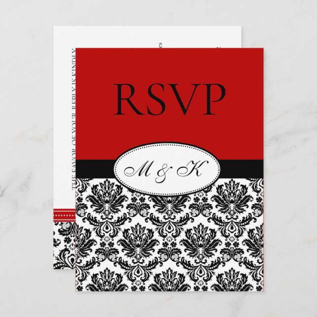 RSVP de Damask rojo blanco negro (Anverso / Reverso)