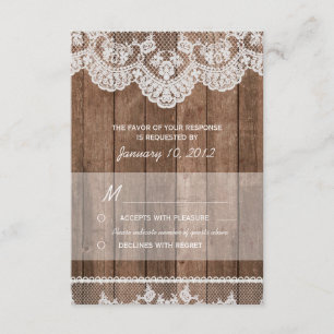 RSVP de encaje blanco y madera