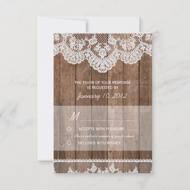 RSVP de encaje blanco y madera (Anverso)