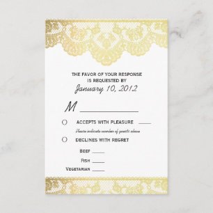 RSVP de encaje dorado con opciones de comidas