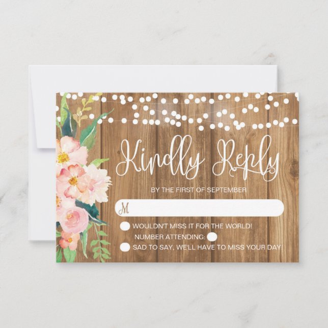 RSVP de Floral Rustica Rosa y Boda de Madera (Anverso)