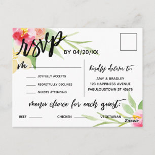 RSVP de Flores Boho con Letra Informal en el Menú