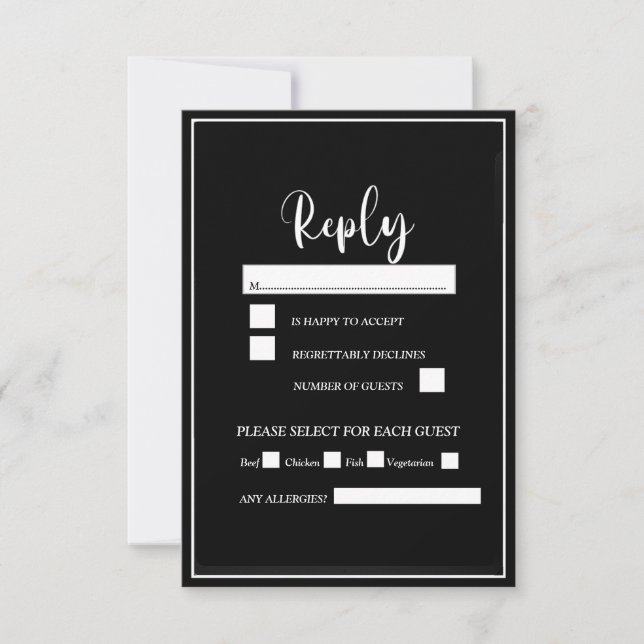 RSVP de guiones elegantes en blanco y negro (Anverso)