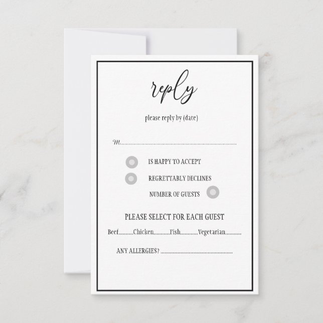 RSVP de guiones elegantes en blanco y negro (Anverso)
