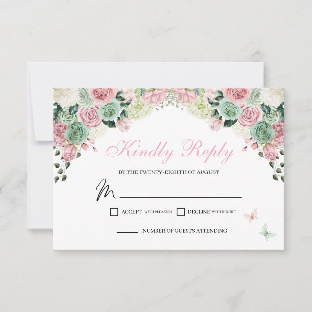RSVP de Jardín encantado de cuento de hadas rosa y (Anverso)