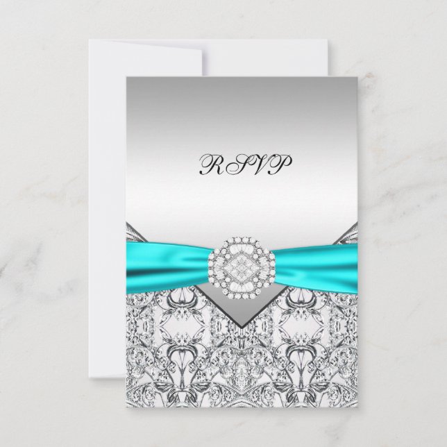 RSVP de la boda azul verde azulada (Anverso)