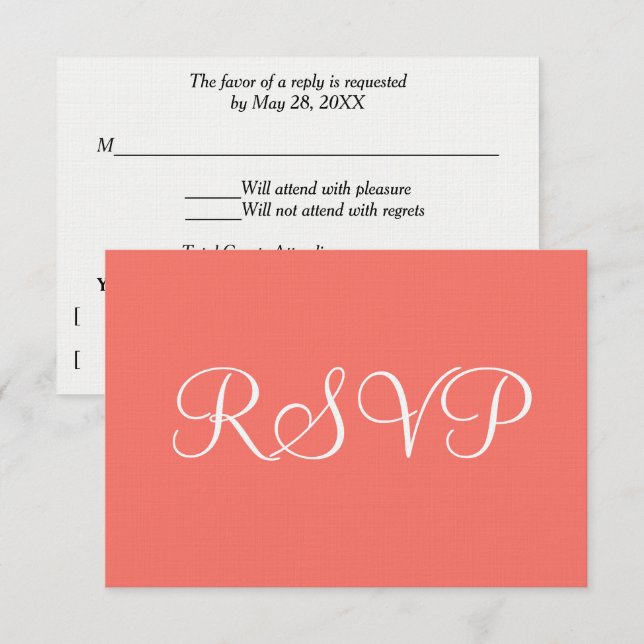 RSVP de la boda blanca de coral (Anverso / Reverso)