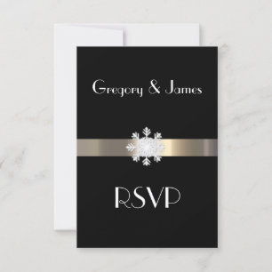 RSVP de la boda de copo de nieve negro y oro