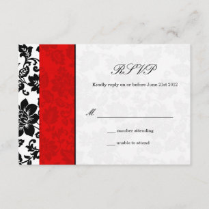 RSVP de la boda de Damask en negro y rojo
