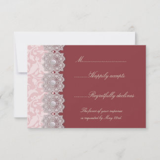 RSVP de la boda de frambuesa de encaje y perlas