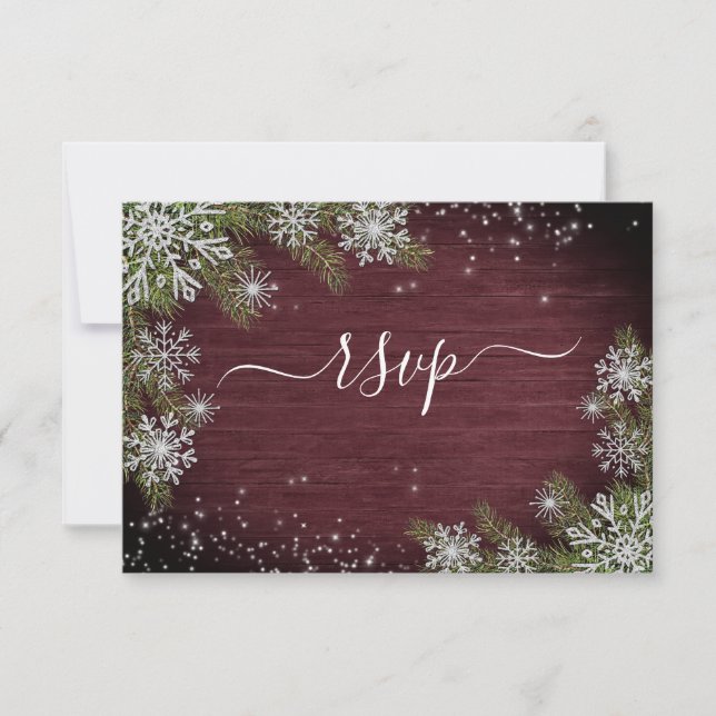 RSVP de la boda de invierno de borgoña plateada ru (Anverso)