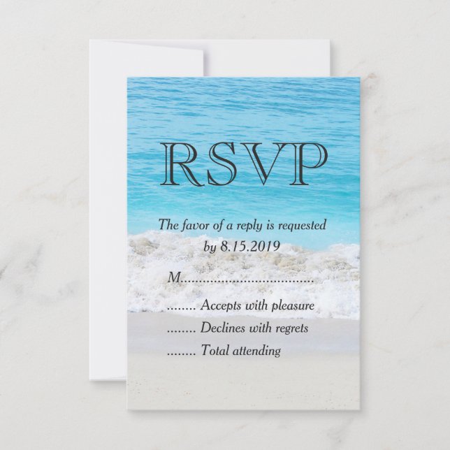 RSVP de la boda de la ola de arena del océano azul (Anverso)
