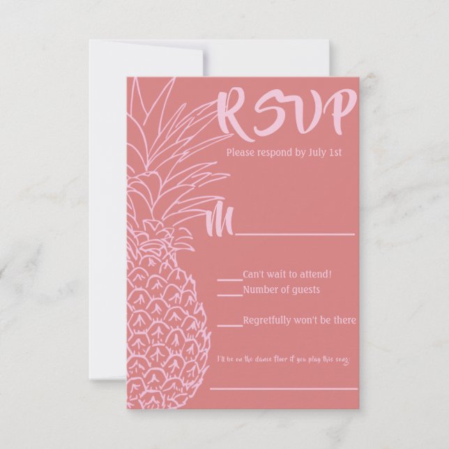 RSVP de la boda de la playa de piña rosa y roja (Anverso)
