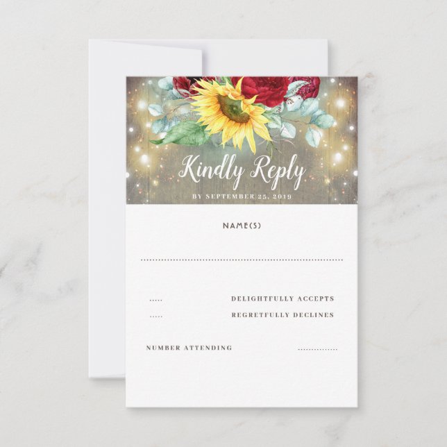 RSVP de la boda de la Rosa Roja y los girasoles de (Anverso)