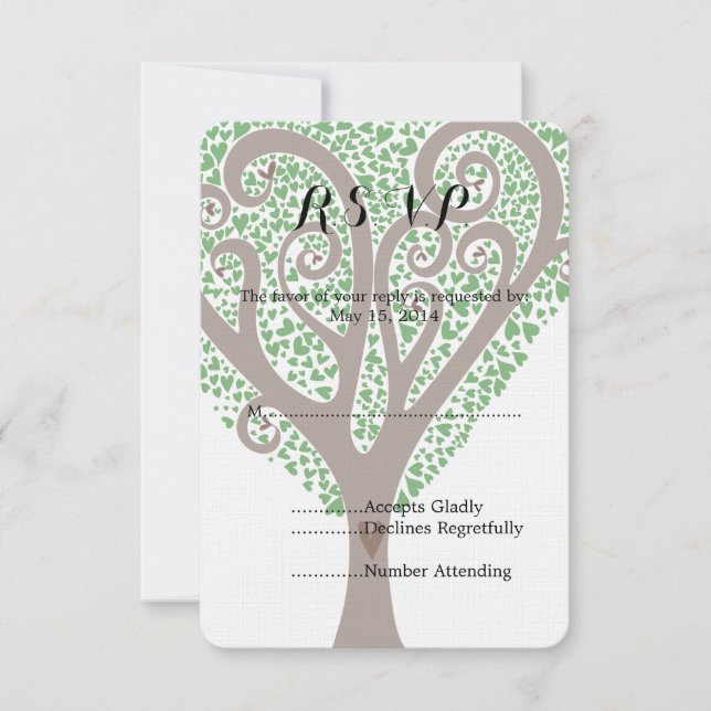 RSVP de la boda del árbol de corazones (Anverso)